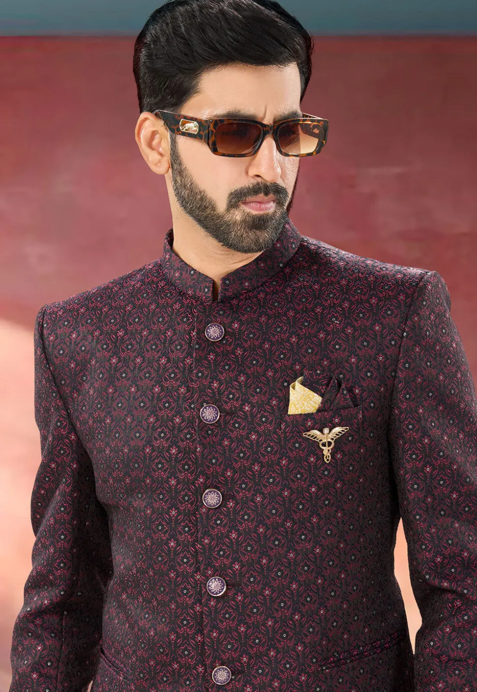 Woven Art Silk Jodhpuri Suit in Maroon