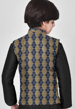 Woven Art Silk Kurta Set in Black