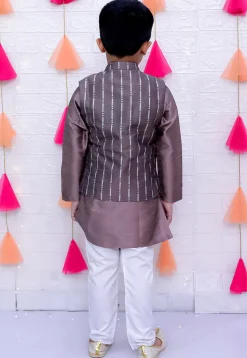 Woven Art Silk Kurta Set in Dusty Purple