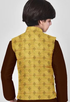 Woven Art Silk Kurta Set in Brown