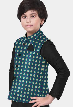 Woven Art Silk Kurta Set in Black