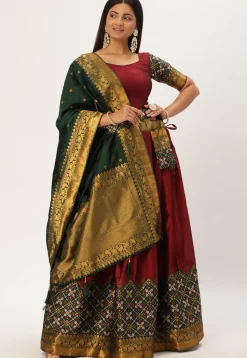 Woven Art Silk Lehenga in Maroon