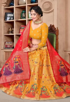 Woven Art Silk Lehenga in Mustard