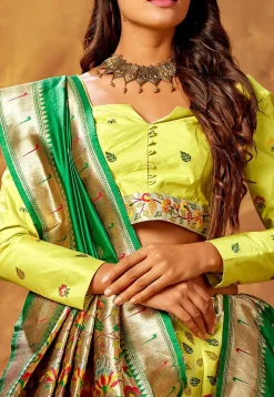 Woven Art Silk Lehenga in Light Olive Green