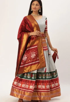 Woven Art Silk Lehenga in Grey