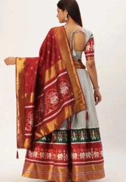 Woven Art Silk Lehenga in Grey