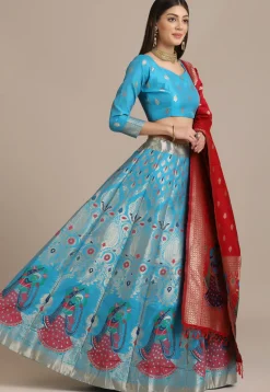 Woven Art Silk Lehenga in Sky Blue