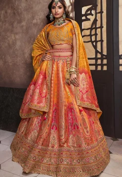 Woven Art Silk Lehenga in Orange