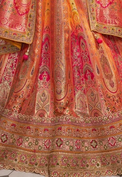 Woven Art Silk Lehenga in Orange
