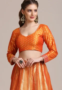 Woven Art Silk Lehenga in Orange