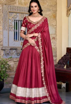 Woven Art Silk Lehenga in Maroon
