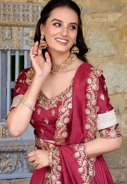 Woven Art Silk Lehenga in Maroon