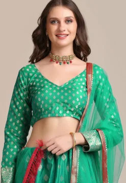 Woven Art Silk Lehenga in Sea Green