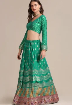 Woven Art Silk Lehenga in Sea Green