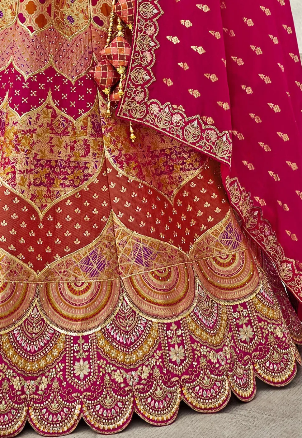 Woven Art Silk Lehenga in Multicolor
