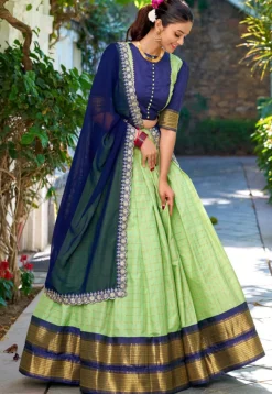 Woven Art Silk Lehenga in Light Green