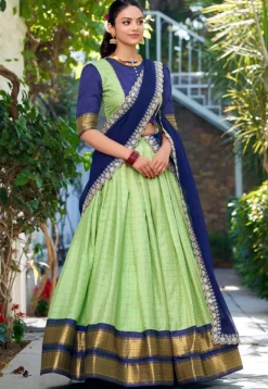 Woven Art Silk Lehenga in Light Green