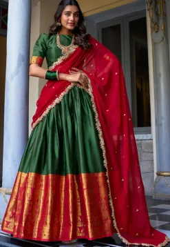 Woven Art Silk Lehenga in Green