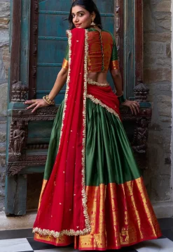Woven Art Silk Lehenga in Green