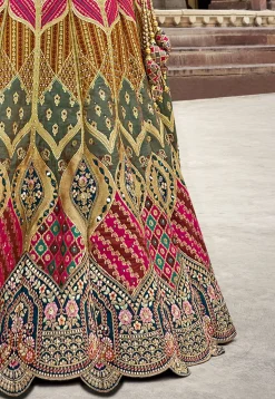 Woven Art Silk Lehenga in Multicolor