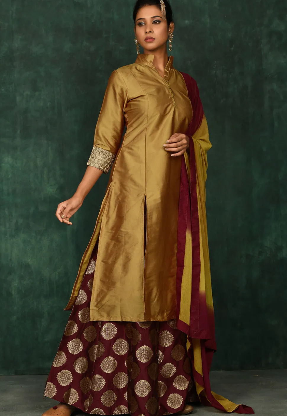 Woven Art Silk Lehenga in Mustard