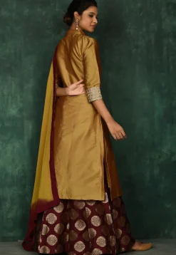 Woven Art Silk Lehenga in Mustard