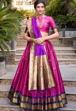 Woven Art Silk Lehenga in Magenta