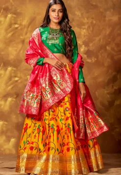 Woven Art Silk Lehenga in Mustard