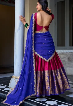 Woven Art Silk Lehenga in Pink