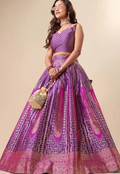 Woven Art Silk Lehenga in Purple