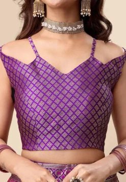 Woven Art Silk Lehenga in Purple