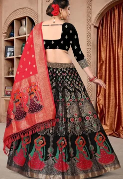 Woven Art Silk Lehenga in Black