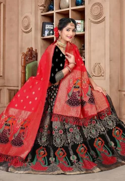 Woven Art Silk Lehenga in Black