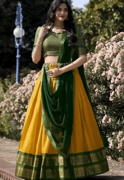 Woven Art Silk Lehenga in Yellow