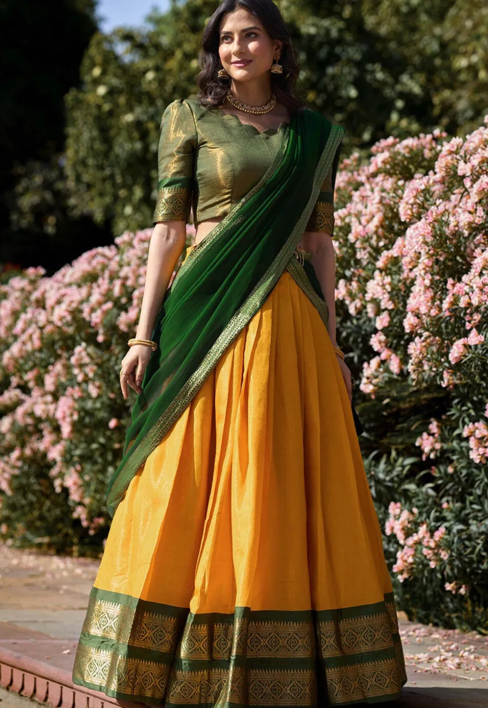 Woven Art Silk Lehenga in Yellow