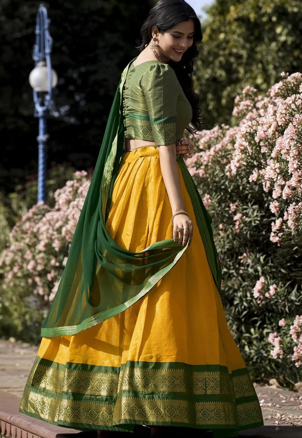 Woven Art Silk Lehenga in Yellow