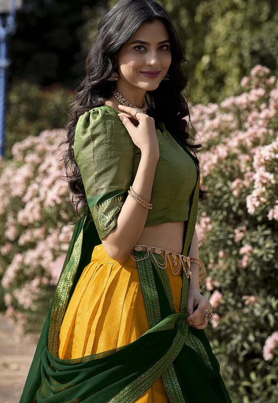 Woven Art Silk Lehenga in Yellow