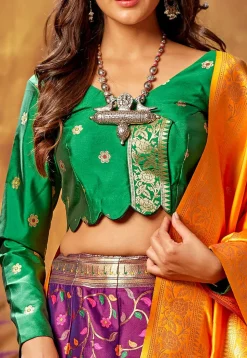 Woven Art Silk Lehenga in Purple