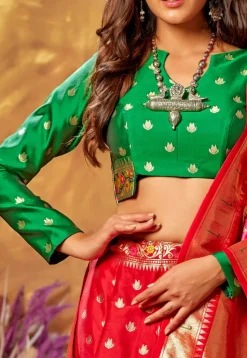Woven Art Silk Lehenga in Red