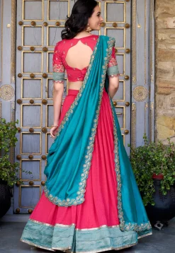 Woven Art Silk Lehenga in Pink