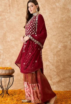 Woven Art Silk Lehenga in Maroon