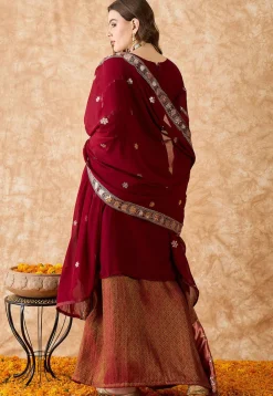 Woven Art Silk Lehenga in Maroon