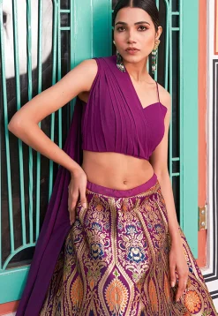 Woven Art Silk Lehenga in Multicolor