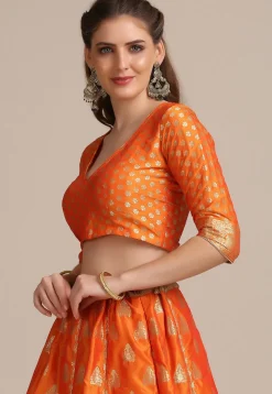 Woven Art Silk Lehenga in Orange