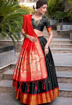 Woven Art Silk Lehenga in Black