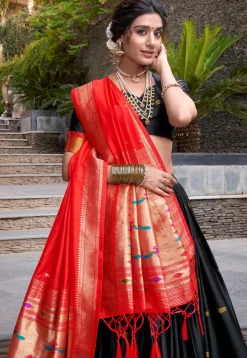 Woven Art Silk Lehenga in Black