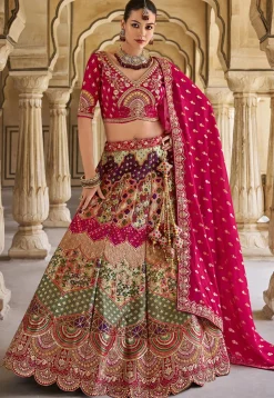 Woven Art Silk Lehenga in Multicolor