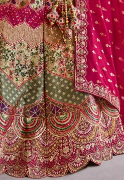Woven Art Silk Lehenga in Multicolor