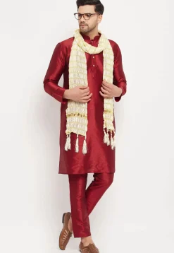 Woven Art Silk Men Stole in Cream