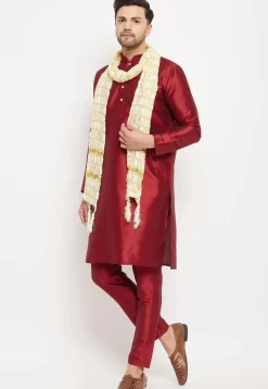 Woven Art Silk Men Stole in Cream
